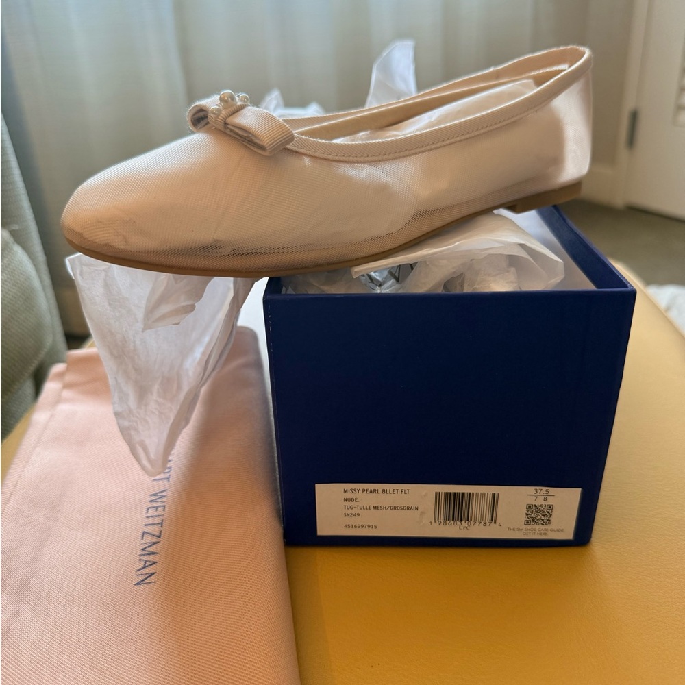 Stuart Weitzman Missy Pearl Ballet Flat in nude